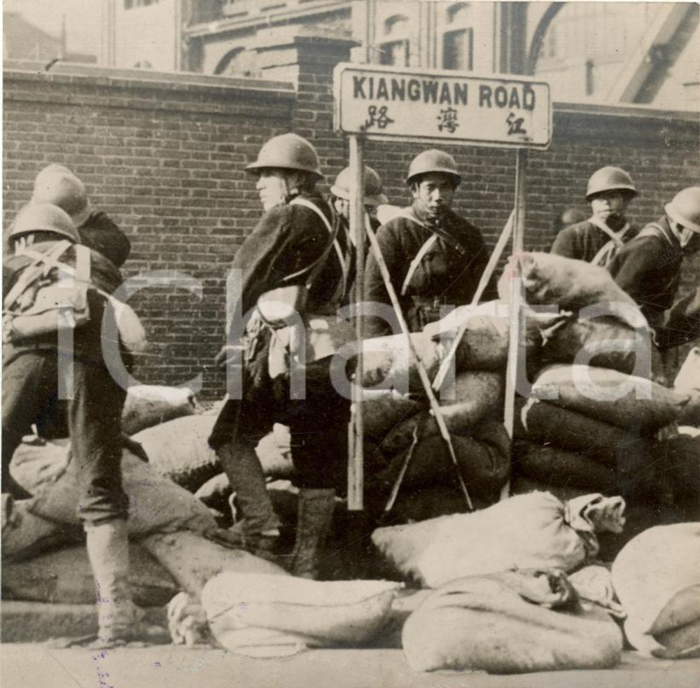 Fotografia d'epoca originale 1939 SHANGAI Barricate terra giapponesi JIANGWAN ROAD 1