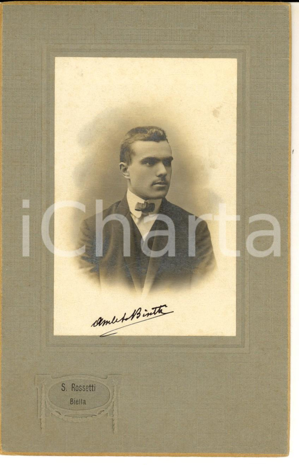 Fotografia d epoca originale 1900 ca BIELLA Ritratto del giovane Amleto BISETTI Foto SIMONE ROSSETTI 10x16 1