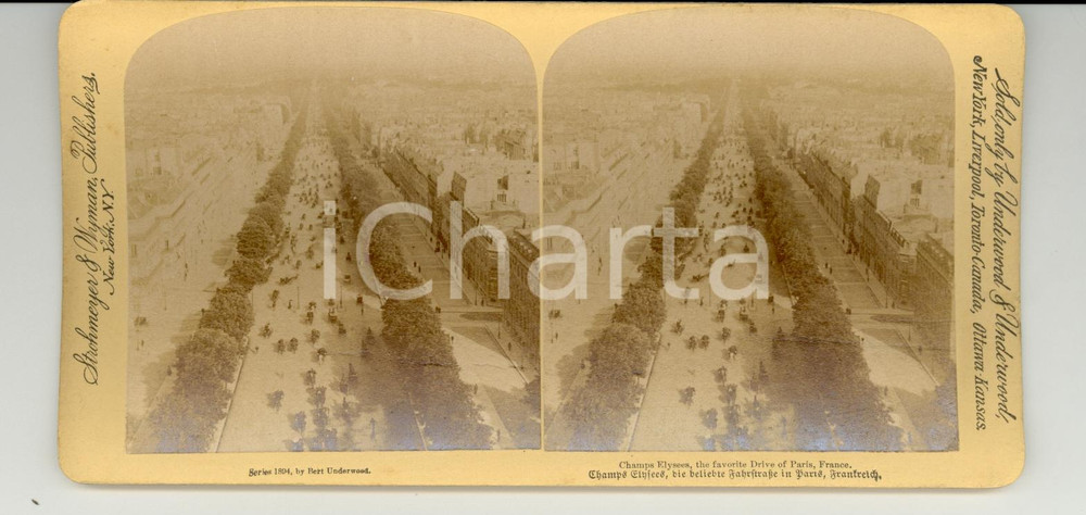Fotografia d epoca originale 1894 PARIS CHAMPSELYSEES, the favorite drive in Paris Stereoscopy 1