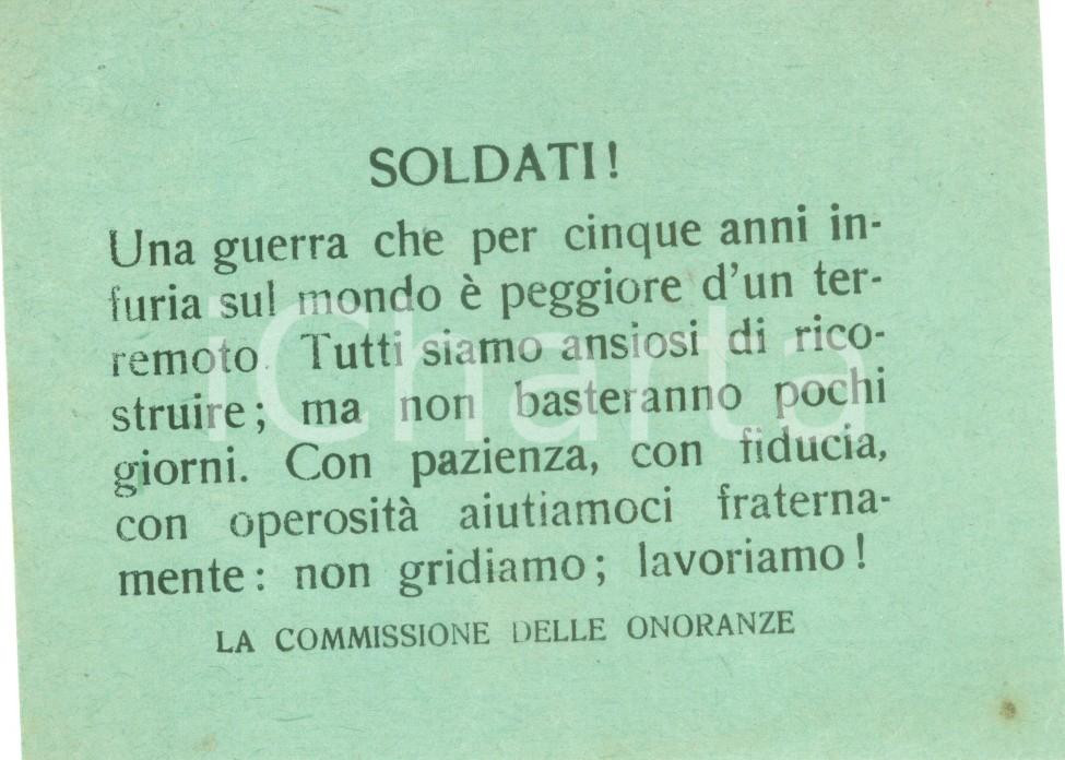 Documento originale, autentico 1918 PROPAGANDA WW1 La guerra è come il terremoto Volantino 1