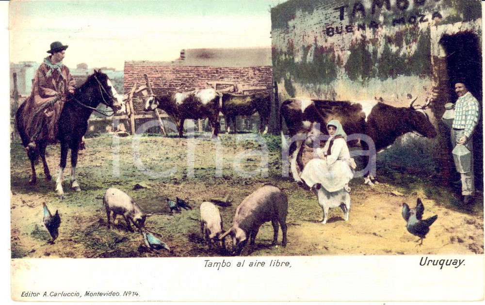 1907 COSTUMI URUGUAY Tambo al aire libre - Cartolina ANIMATA vintage FP VG  Cartolina postale d'epoca, viaggiata.CONDIZIONI: FAIR (lieve piegatura angolare e minime macchie)FORMATO: FP    originale e autentica 1
