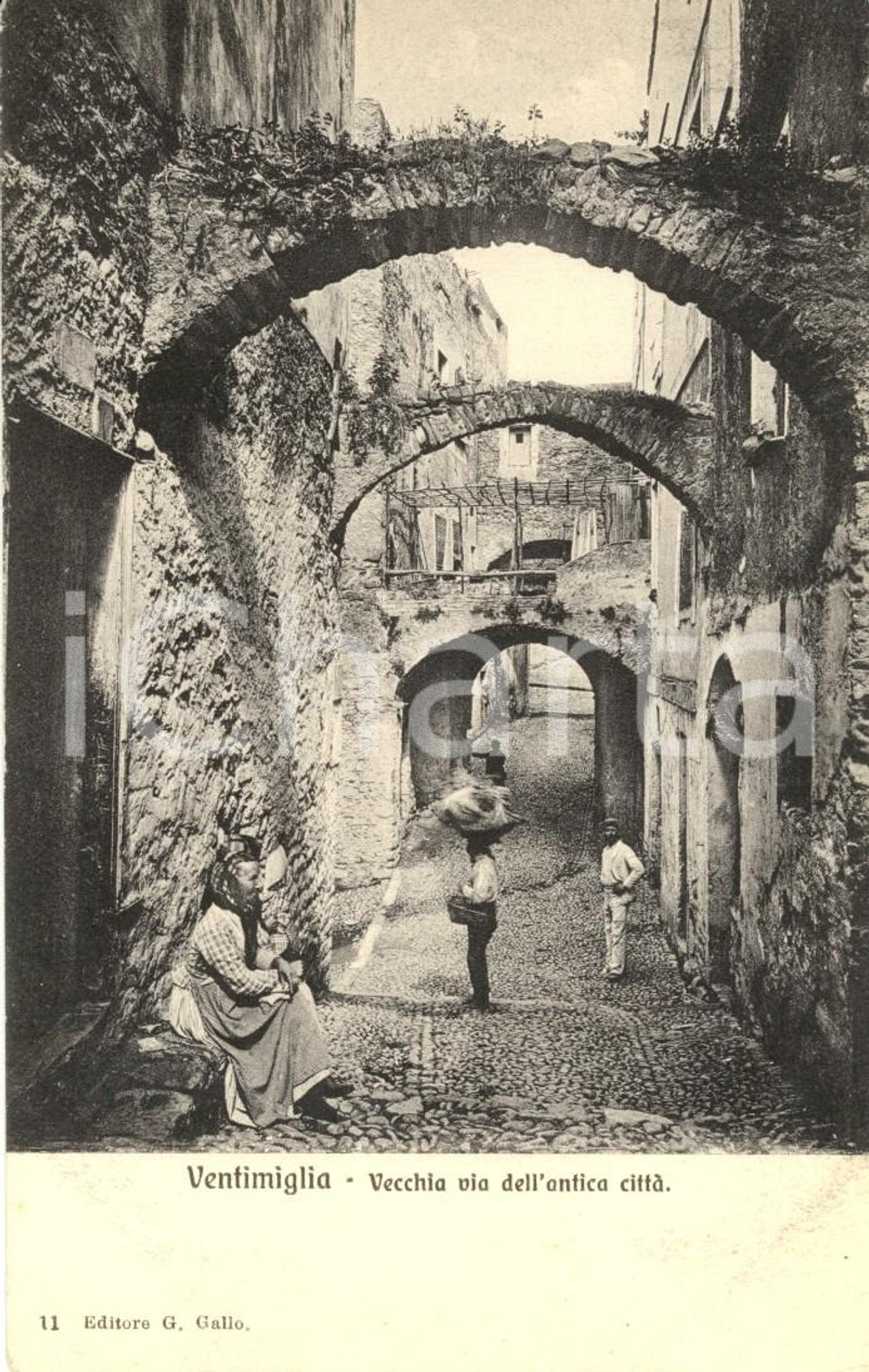 Cartolina originale da collezione 1912 VENTIMIGLIA IM Vecchia via dell antica cittÃ  Cartolina ANIMATA FP NV 1