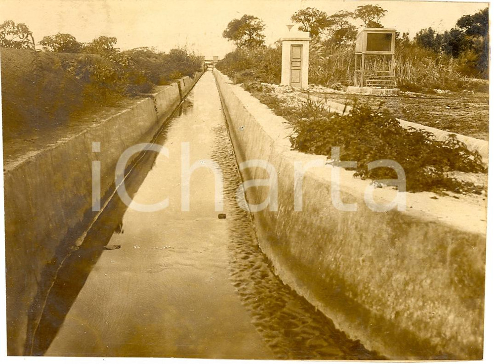 Fotografia d'epoca originale 1928 POZZUOLI (NA) LocalitÃ  LICOLA - Grande canale della bonifica *Foto 13,5x10 1