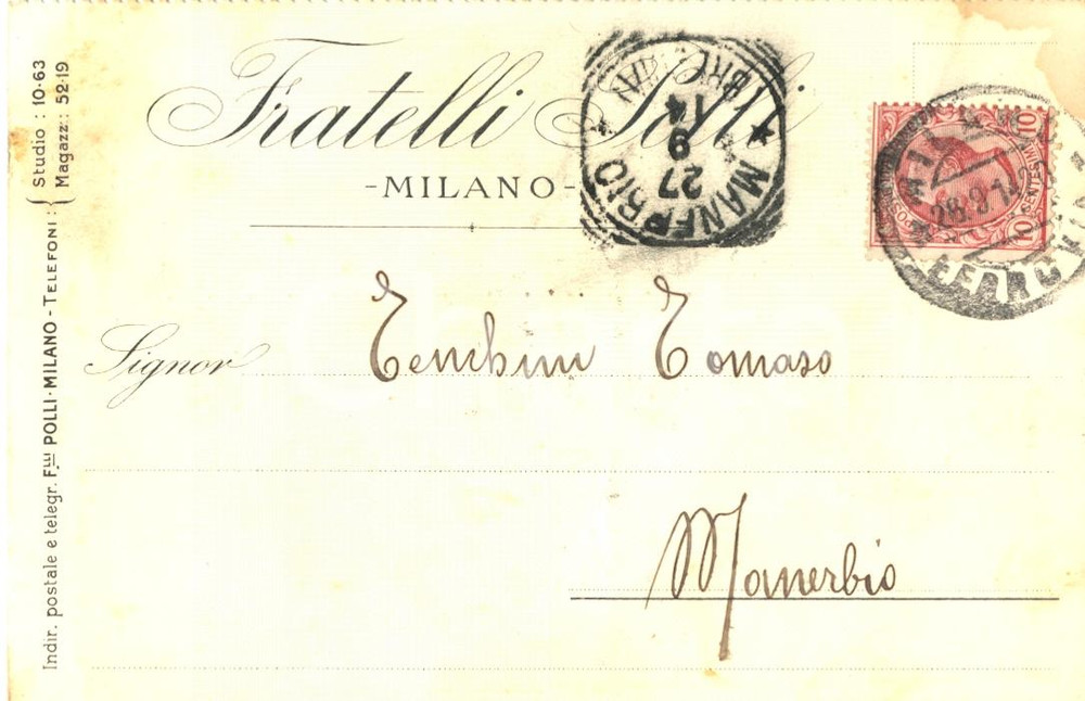 Cartolina originale da collezione 1914 MILANO Fratelli POLLI Bottega alimentare Cartolina FP VG 1