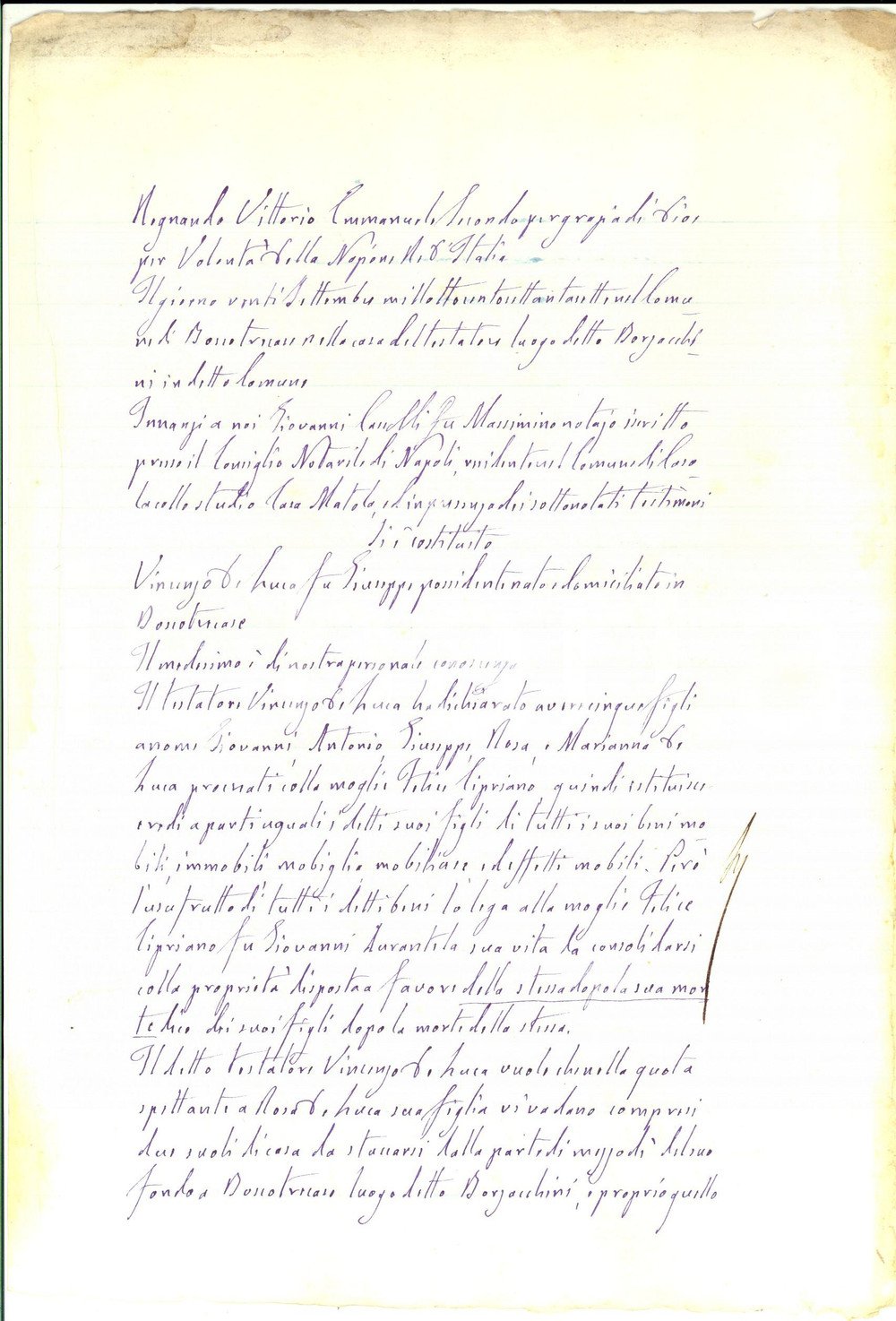 Documento originale, autentico 1873 BOSCOTRECASE NA Testamento di Vincenzo DE LUCA per i suoi cinque figli 1