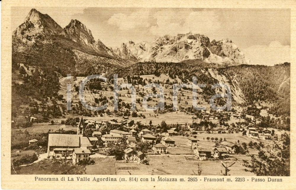 Cartolina originale da collezione 1940 VALLE AGORDINA (BL) Monti MOIAZZA e FRAMONT e Passo DURAN *Cartolina FP VG 1
