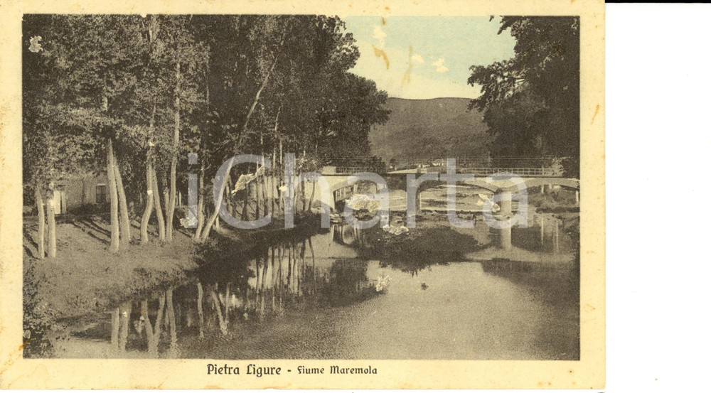 Cartolina originale da collezione 1920 ca PIETRA LIGURE SV Veduta del fiume MAREMOLA Cartolina illustrata FP NV 1