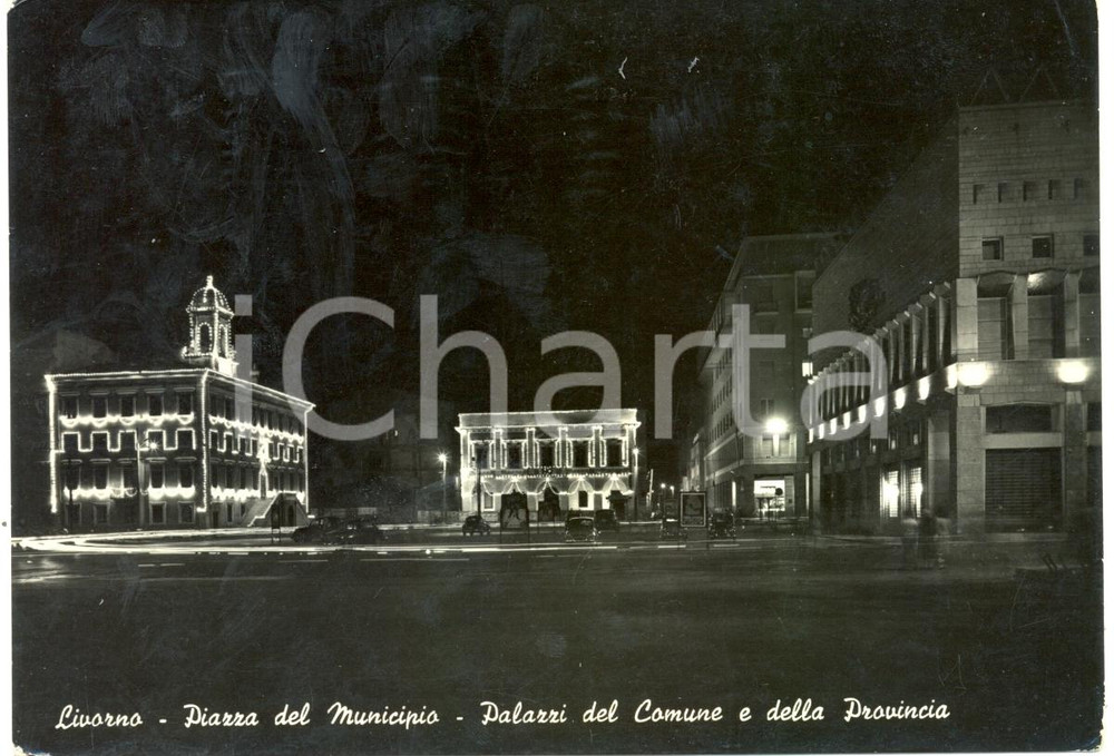 Cartolina originale da collezione 1957 LIVORNO Palazzi COMUNE e PROVINCIA in piazza MUNICIPIO *Cartolina FG VG 1