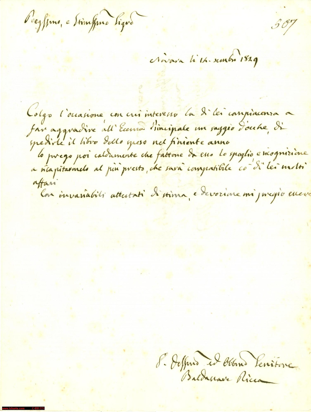 Manoscritto, lettera originale 1829 NOVARA Oche e conti per barone VISCONTI NEFFZER 1