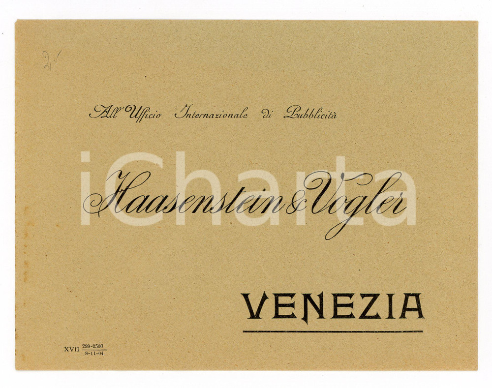Oggetto da collezione cartaceo 1904 Haasenstein & Vogler  Venezia BUSTA COMMERCIALE VUOTA 1
