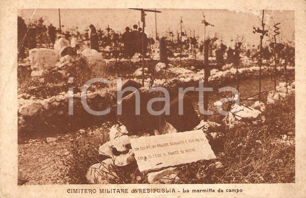 Cartolina originale da collezione 1930 ca FOGLIANO REDIPUGLIA GO Cimitero militare Marmitta da campo Cartolina 1