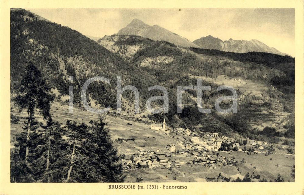 Cartolina originale da collezione 1943 BRUSSON AO Panorama del paese e della vallata Cartolina postale FP VG 1