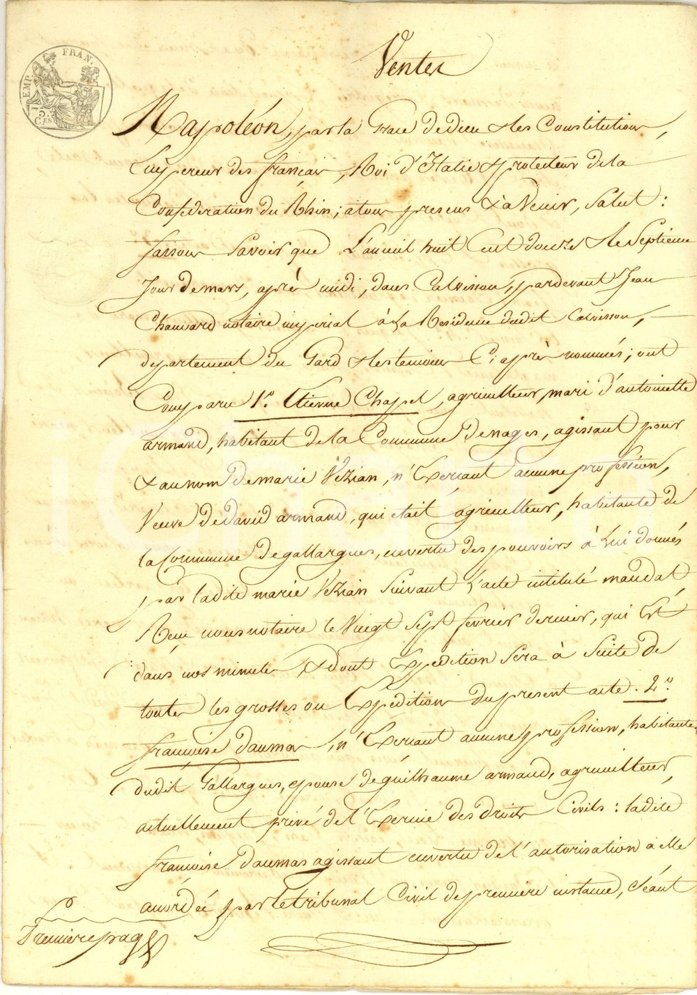 Documento originale, autentico 1819 GALLARGUESLEMONTUEUX F Fratelli BOISSIER vendono terra a Henri BERARD 1