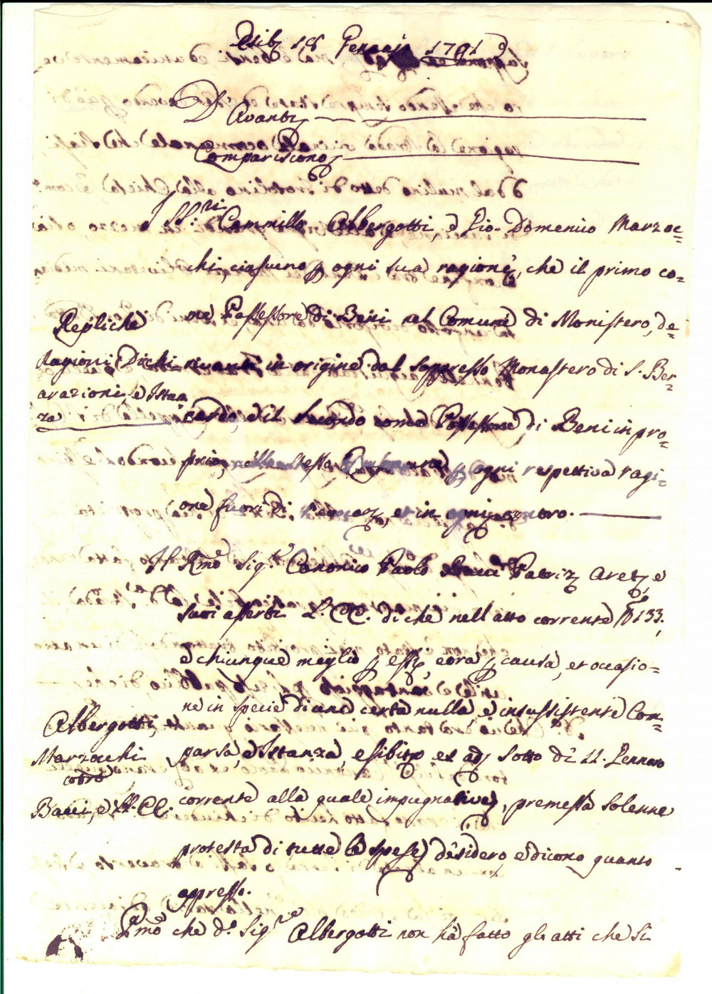 Documento originale, autentico 1791 AREZZO In difesa di Paolo BACCI contro le pretese di Camillo ALBERGOTTI 1
