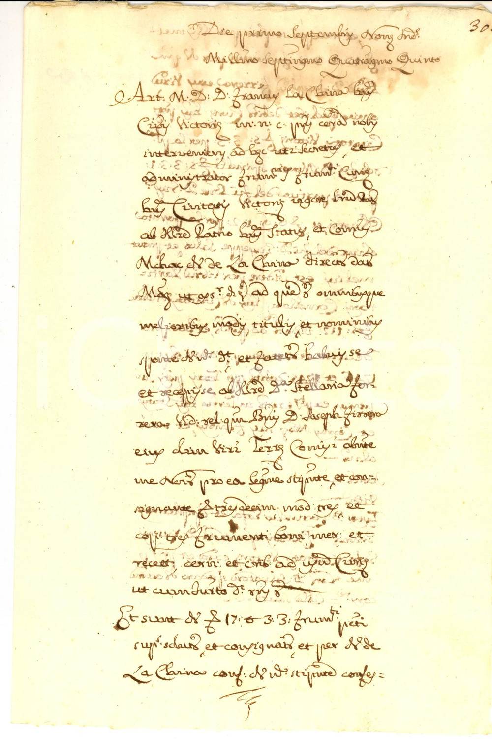 Documento originale, autentico 1745 VITTORIA  RG Donna Stellaria FERRERI vende frumento a Francesco LA CHINA 1