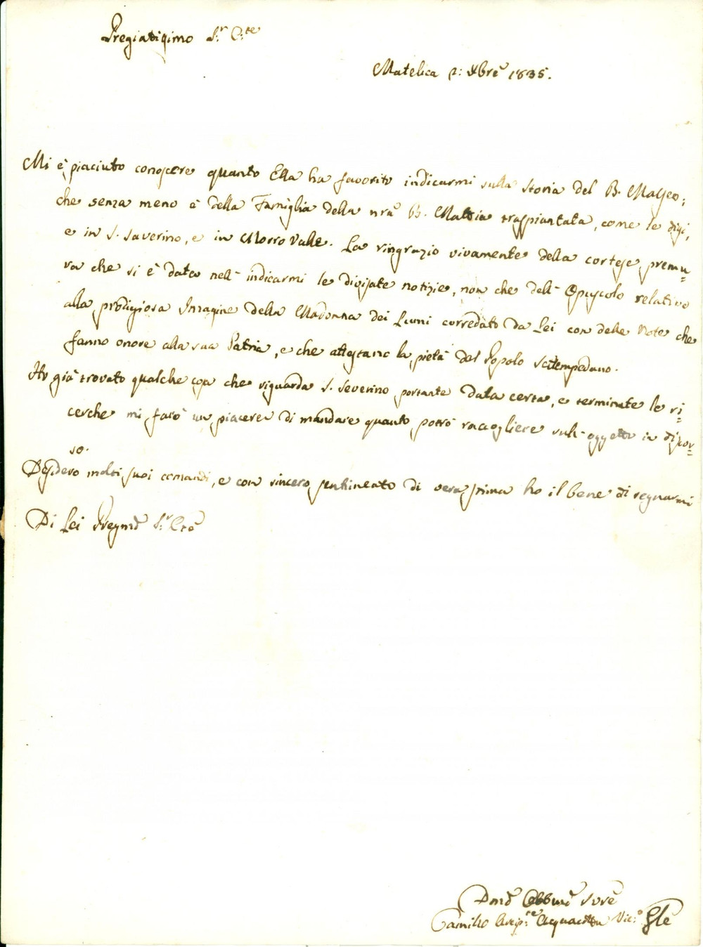 Autografo originale 1835 MATELICA MC Camillo ACQUACOTTA su notizie BEATO MASSEO Lettera AUTOGRAFA 1