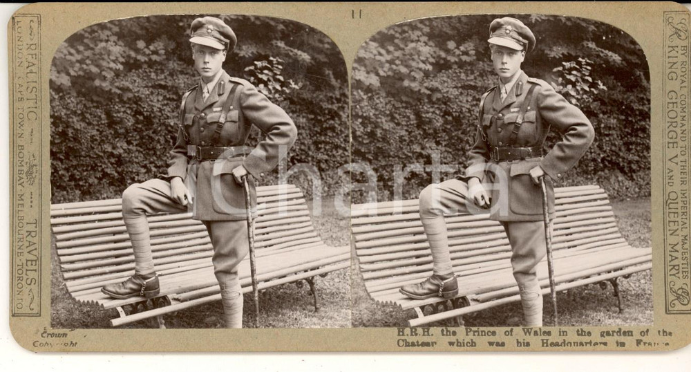 Fotografia d epoca originale 1918 WW1 THE GREAT WAR The Prince of Wales at his headquarters Stereoscopic 11 1