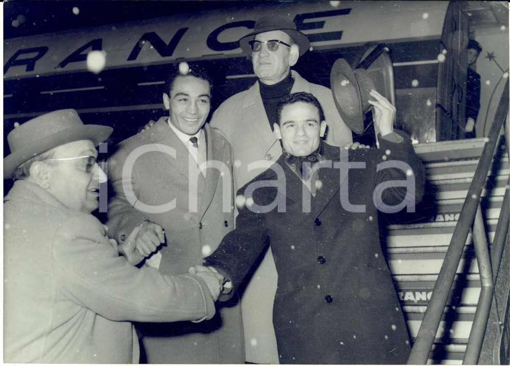1960 PARIS ORLY Pugile Alphonse HALIMI parte per Los Angeles *Foto 18x13