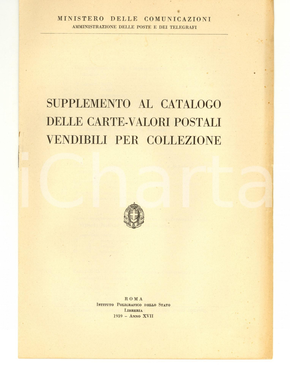 Oggetto da collezione cartaceo 1939 STORIA POSTALE Supplemento Catalogo Carte-Valori 1