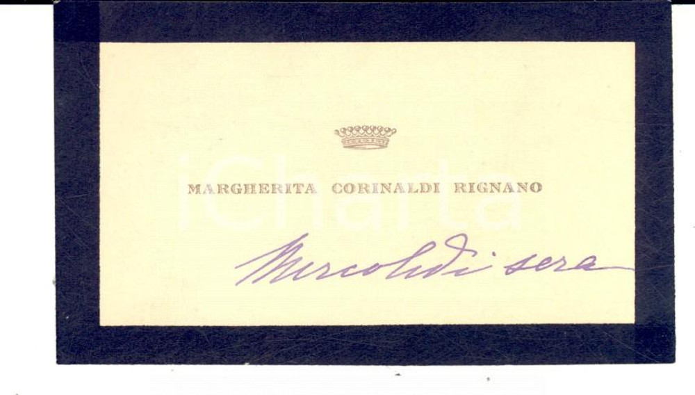 Autografo originale 1920 ca PADOVA Nobile Margherita CORINALDI RIGNANO Biglietto da visita AUTOGRAFO 1