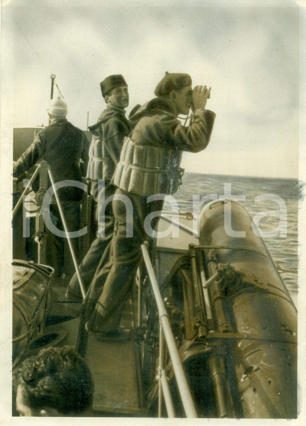 Fotografia d epoca originale 1942 GUERRA NAVALE WW2 Sentinelle sui MAS vigilano sul MEDITERRANEO Fotografia 1
