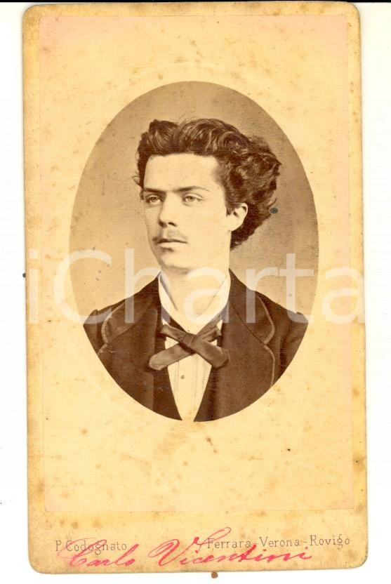 Fotografia d epoca originale 1870 ca VERONA Ritratto di Carlo VICENTINI Foto Pietro CODOGNATO CDV 1