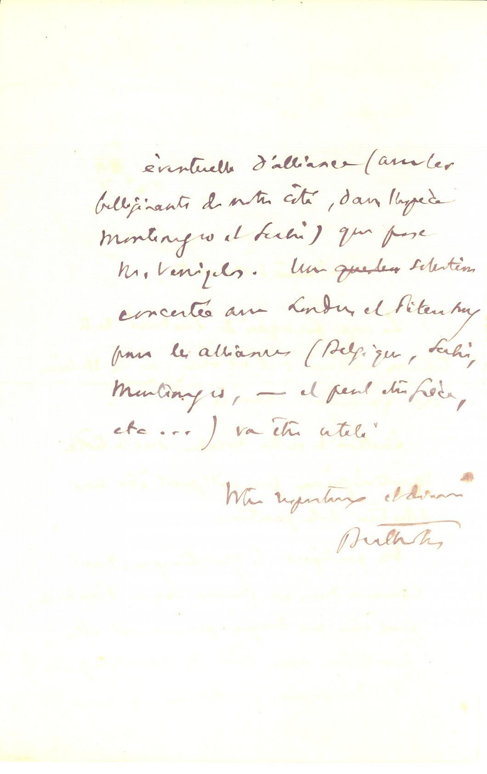 Autografo originale 1915 WW1 PARIS Philippe BERTHELOT sur les rapports avec le MONTENEGRE Autographe 1