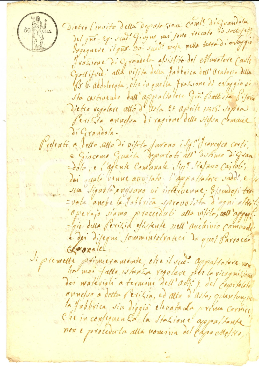 Documento originale, autentico 1819 NAGGIO (CO) Giovanni Battista PISONI appaltatore scorretto 1