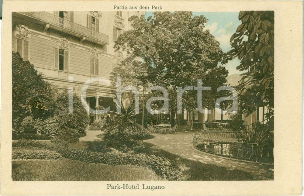 Cartolina originale da collezione 1940 ca LUGANO CH Il Parco dell HOTEL LUGANO Cartolina colori FP NV 1