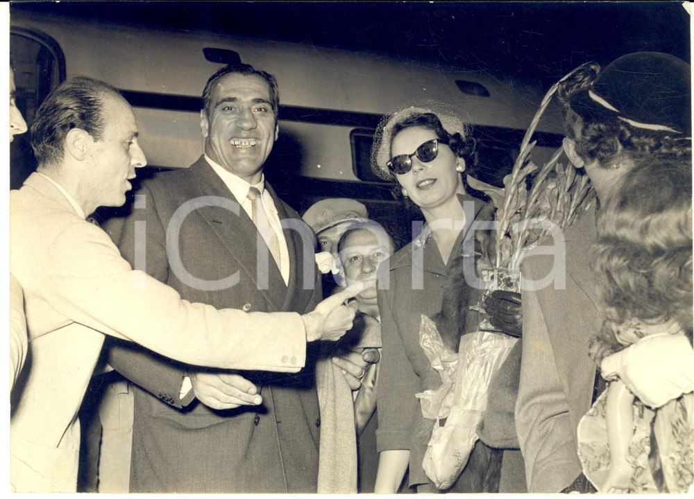 1953 ROMA BOXE Arrivo dell'ex campione Primo CARNERA a Ciampino *Foto 18x13