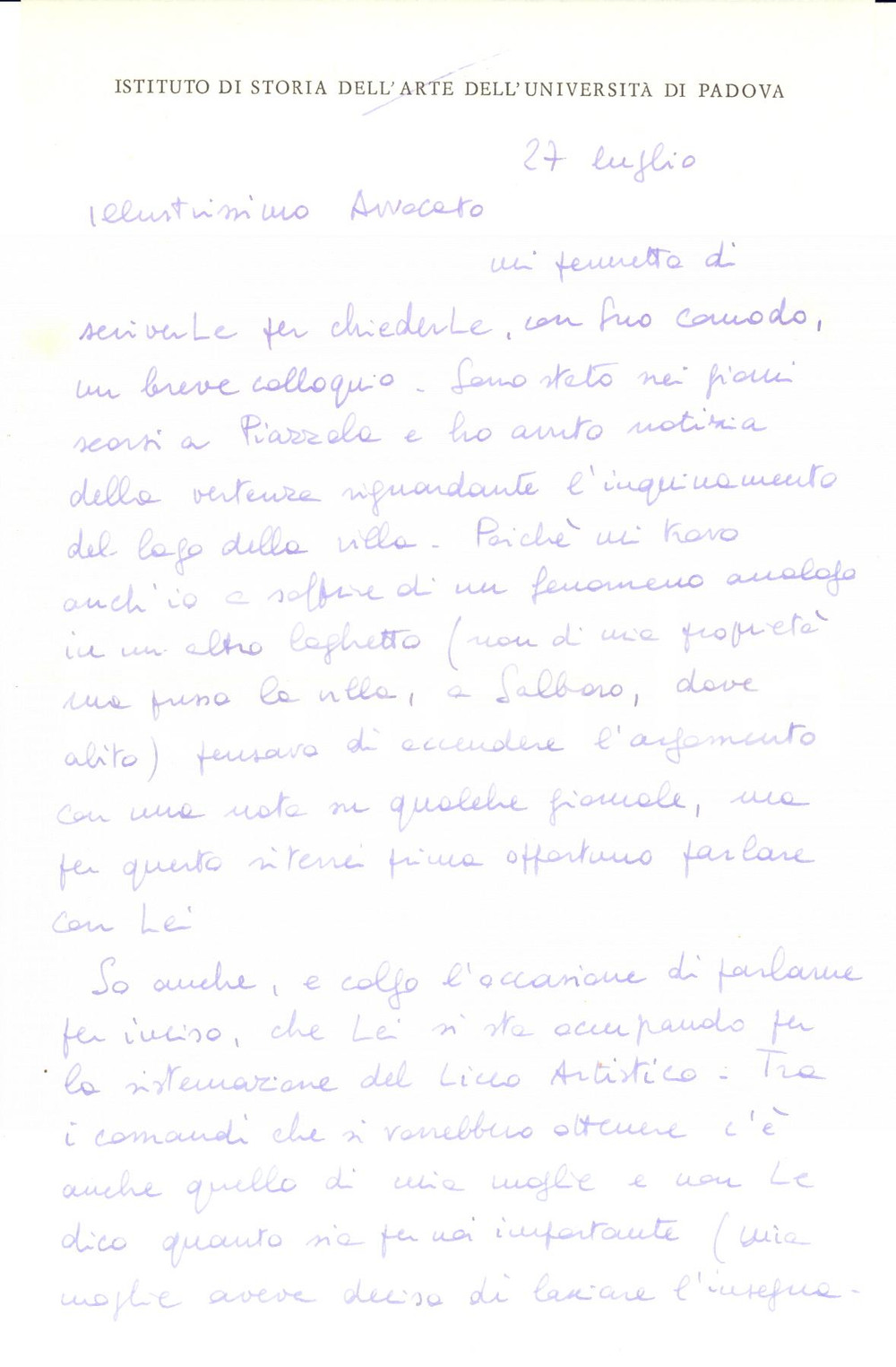 Autografo originale 1971 Università di PADOVA Storia dell Arte  Lettera Camillo SEMENZATO AUTOGRAFO 1