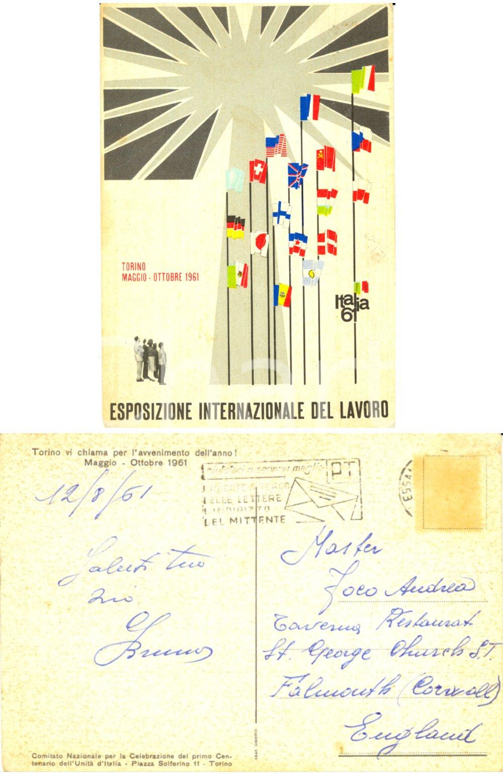 Cartolina originale da collezione 1961 TORINO Manifesto ESPOSIZIONE INTERNAZIONALE LAVORO *Cartolina ILLUSTRATA FG 1
