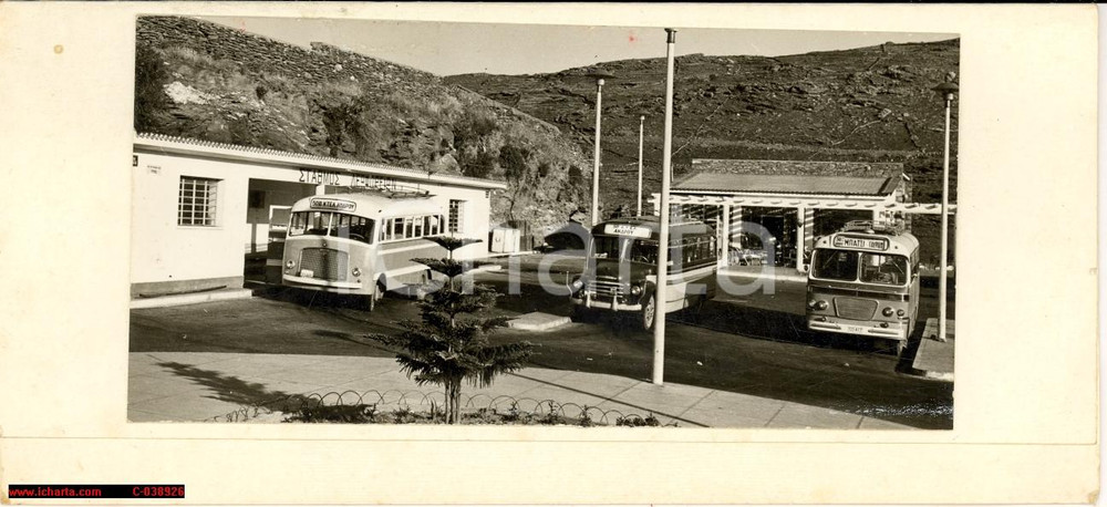 Fotografia d epoca originale 1950 circa ANDROS GRECIA Autobus escursione per GAVRIO Biglietto augurale 1
