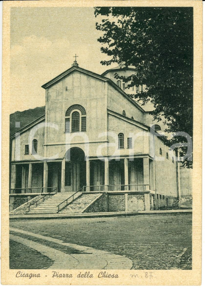 Cartolina originale da collezione 1940 CICAGNA (GE) Veduta della piazza della chiesa *Cartolina postale FG NV 1
