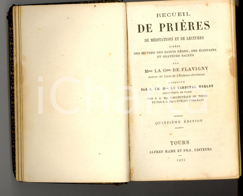 Libro, pubblicazione d'epoca 1873 MADAME DE FLAVIGNY Recueil de priÃ¨res, mÃ©ditations et lectures 1