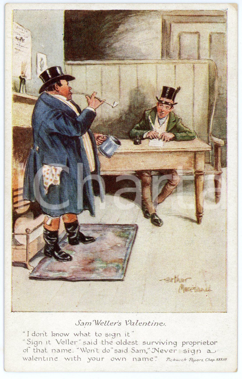 1920 ca Charles DICKENS' PICKWICK PAPERS Artist Arthur MORELAND Postcard FP (1)  Cartolina postale d'epoca, NON viaggiata.CONDIZIONI: FAIR (lievi smussature agli angoli)FORMATO: FP    originale e autentica 1