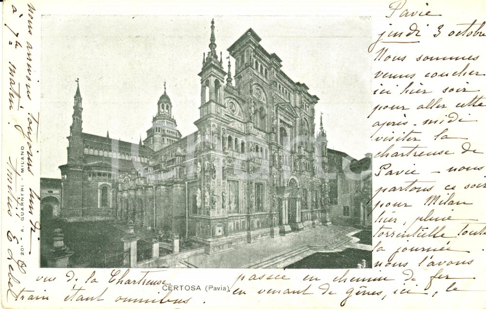Cartolina originale da collezione 1901 PAVIA Veduta panoramica esterna della CERTOSA *Cartolina postale FP VG 1