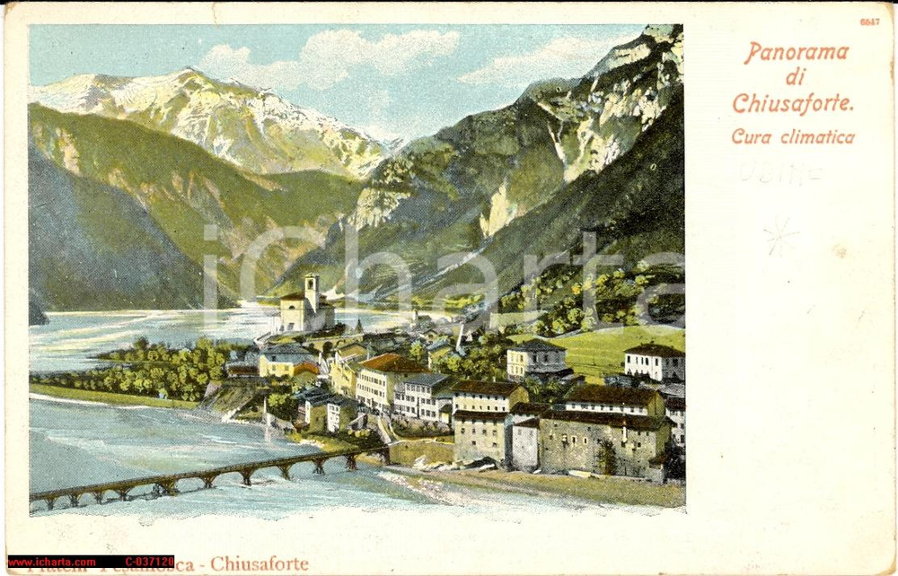 Cartolina originale da collezione 1910 CHIUSAFORTE (UD) Veduta generale FP colore 1