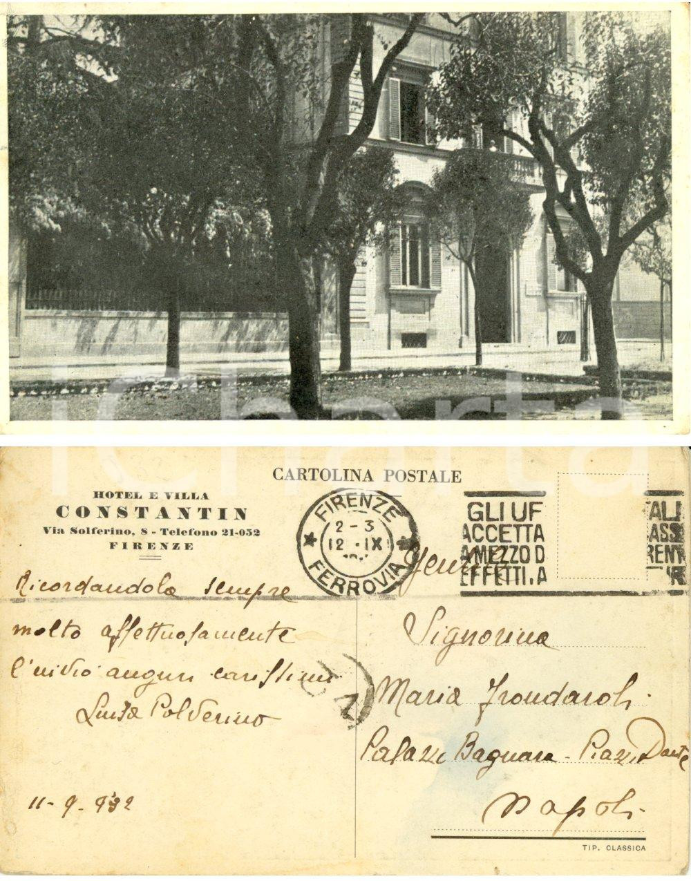Cartolina originale da collezione 1932 FIRENZE Veduta dell'Hotel e Villa CONSTANTIN *Cartolina postale FP VG 1