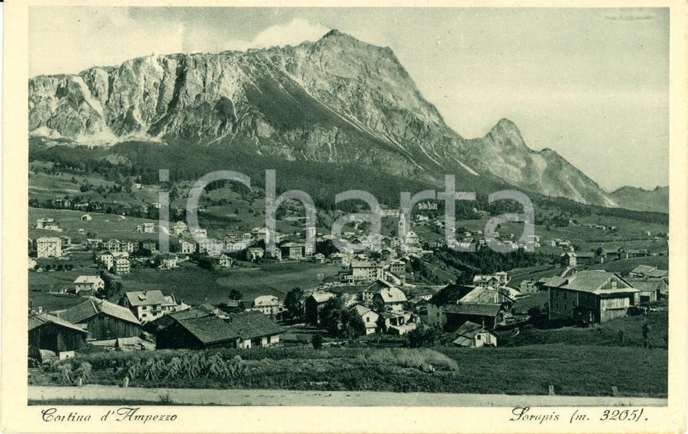 Cartolina originale da collezione 1930 ca CORTINA D AMPEZZO BL Panorama del paese con Massiccio del SORAPISS FP 1