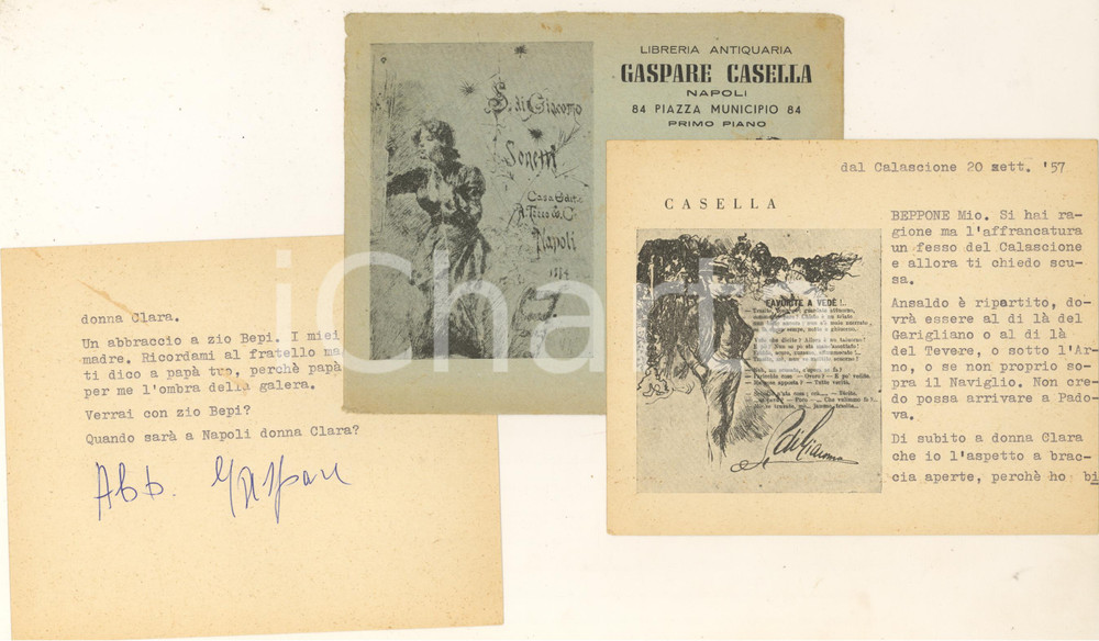 Autografo originale 1957 NAPOLI Libraio Gaspare CASELLA pro giornalista Luigi Mazzacca  Autografo 1