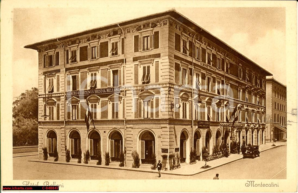 Cartolina originale da collezione 1930 Montecatini Terme  Hotel Belloni ANIMATA NV 1