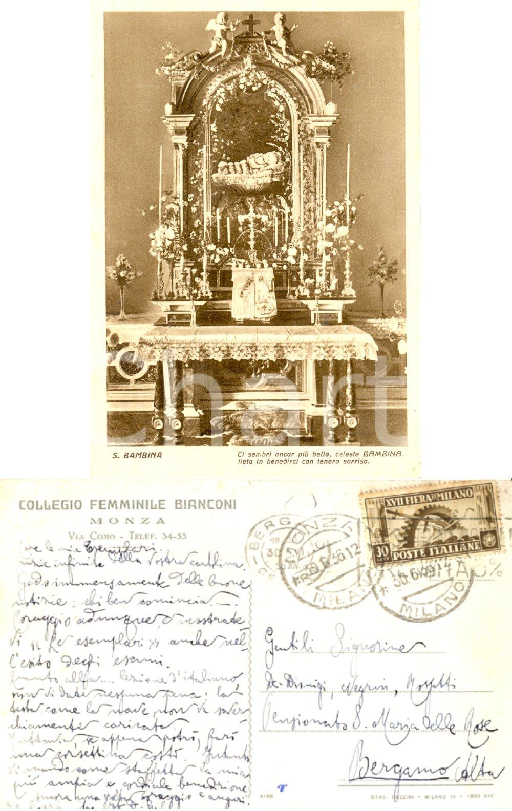 Autografo originale 1936 MONZA Collegio Femminile BIANCONI Santa Bambina Cartolina FG VG 1