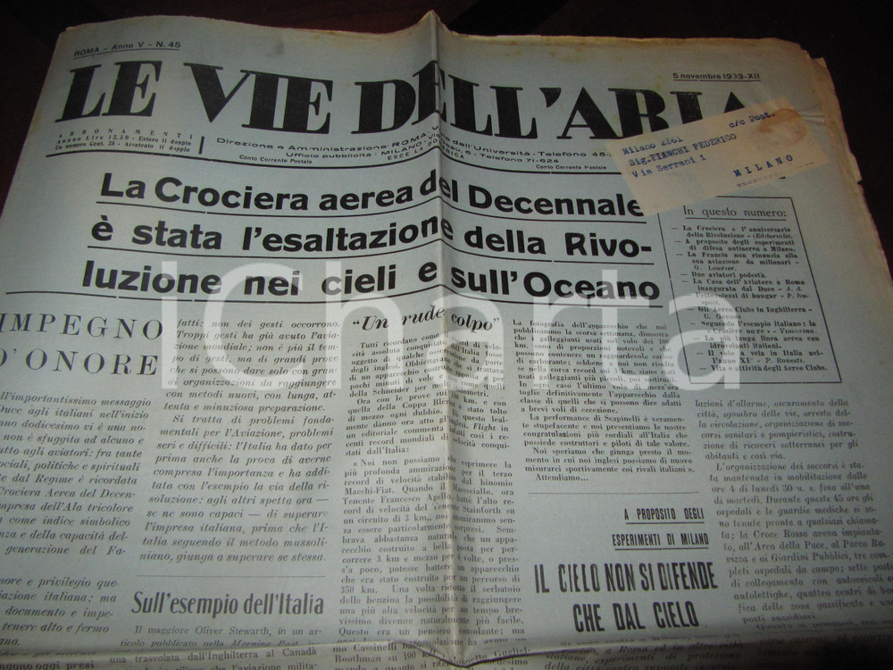Giornale, rivista storica 1933 VIE DELL ARIA Crociera del Decennale esalta RIVOLUZIONE FASCISTA Giornale 1