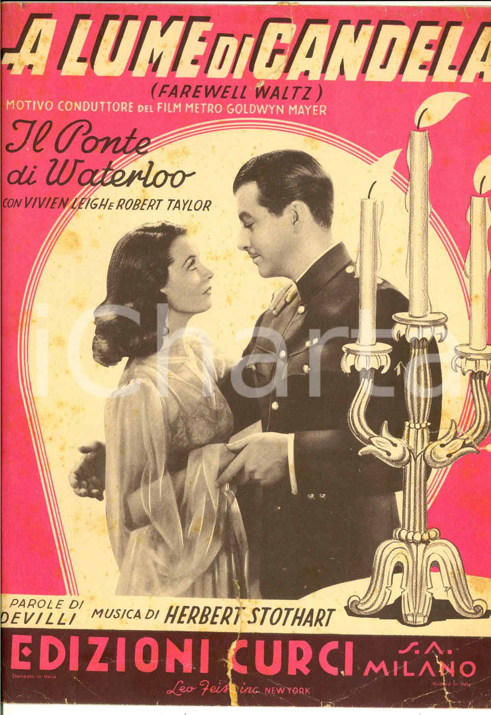 Oggetto da collezione cartaceo 1940 Herbert STOTHART A lume di candela dal film 'Il ponte di Waterloo' Spartito 1
