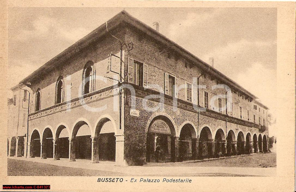 Cartolina originale da collezione 1940 circa BUSSETO (PR) Palazzo Podestarile ANIMATA 1