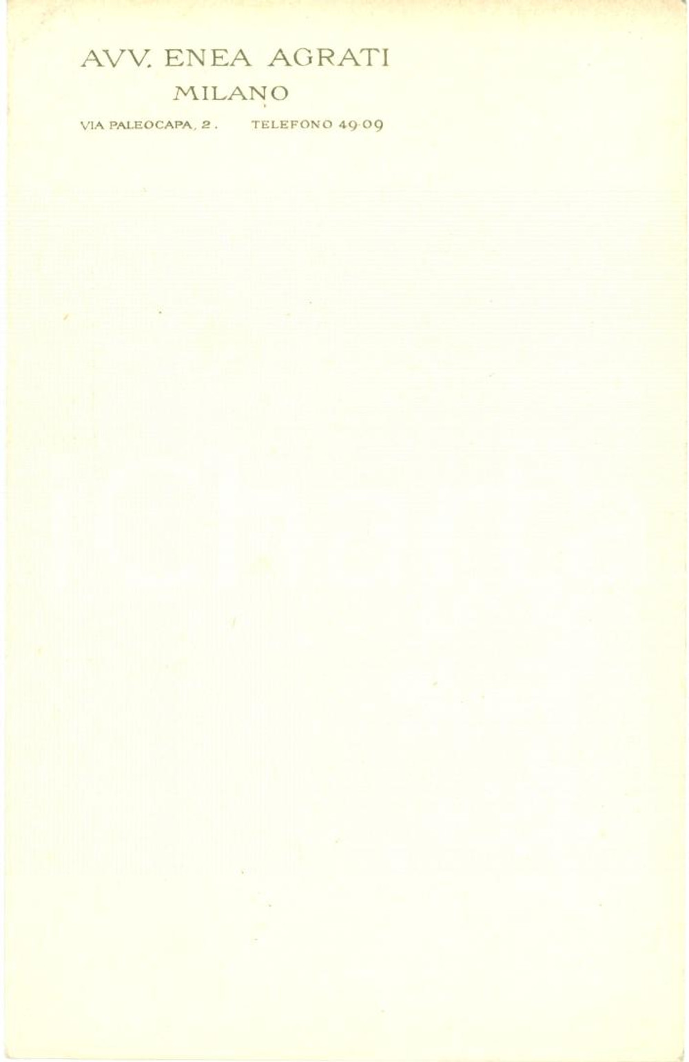Cartolina originale da collezione 1910 ca MILANO Avvocato Enea AGRATI via PALEOCAPA Cartolina intestata FP NV 1