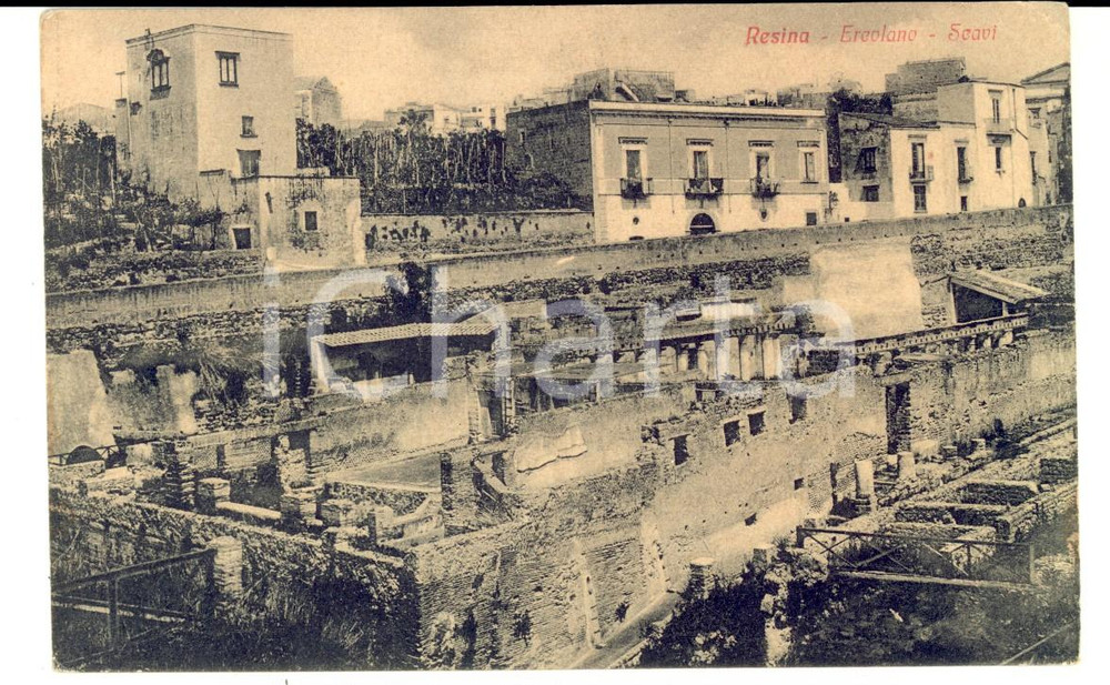 Cartolina originale da collezione 1916 ERCOLANO (NA) Veduta degli scavi archeologici *Cartolina ANIMATA FP VG 1