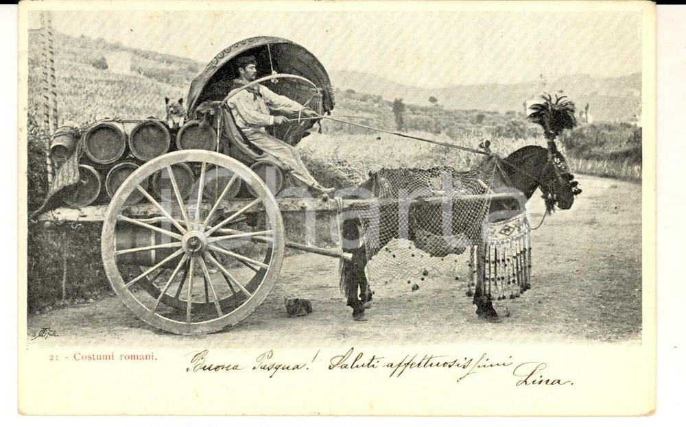 Cartolina originale da collezione 1904 COSTUMI ROMA Un carretto davino addobbato Cartolina postale FP 1