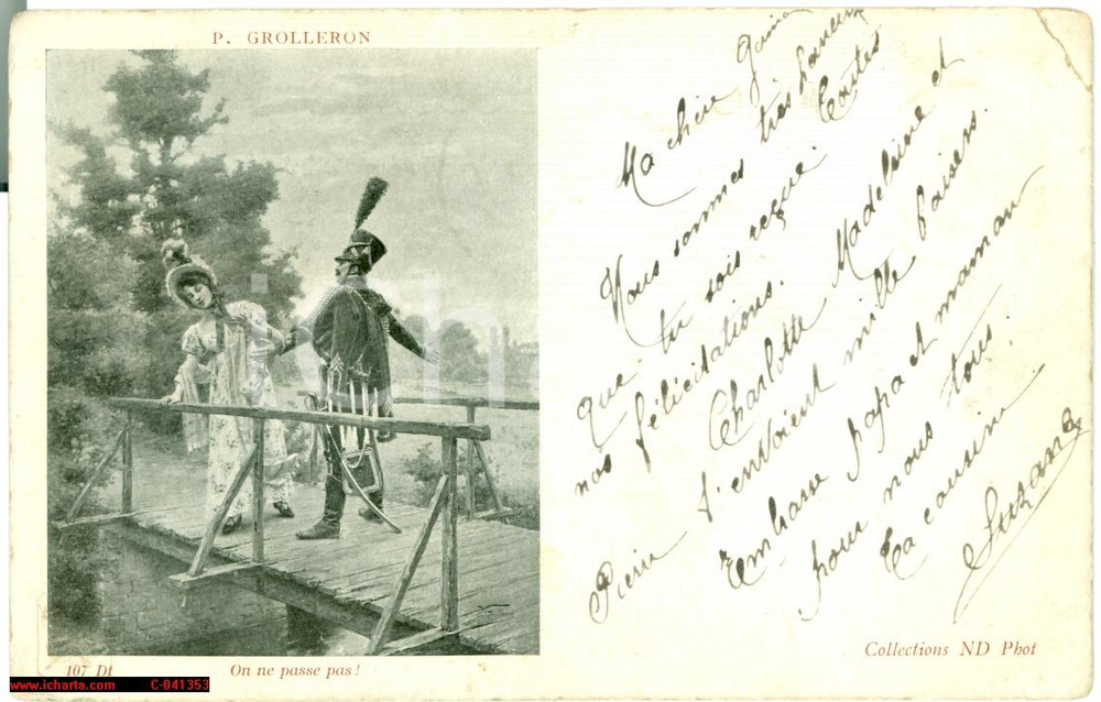 Cartolina originale da collezione 1904 ON NE PASSE PAS! Illustratore Paul GROLLERON FP VG 1